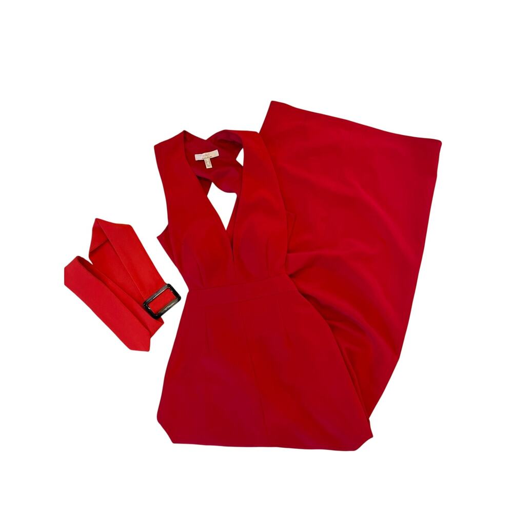 Aidan Mattox Red Sleeveless Crossover Neck Evening Gown Dress Belted Front Sz 6